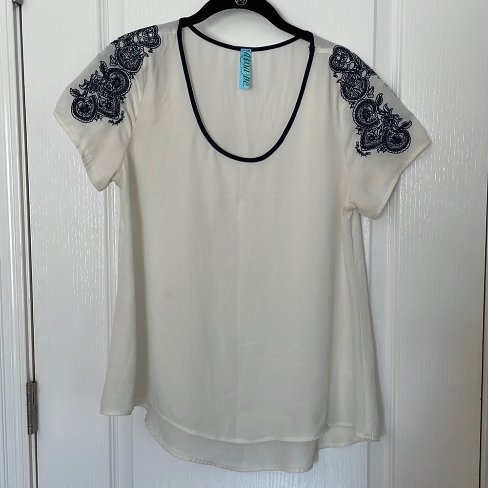 Cream Blouse with Navy stitching